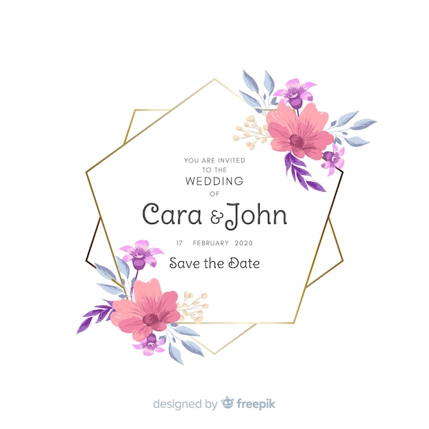 Hand painted floral frame wedding invitation