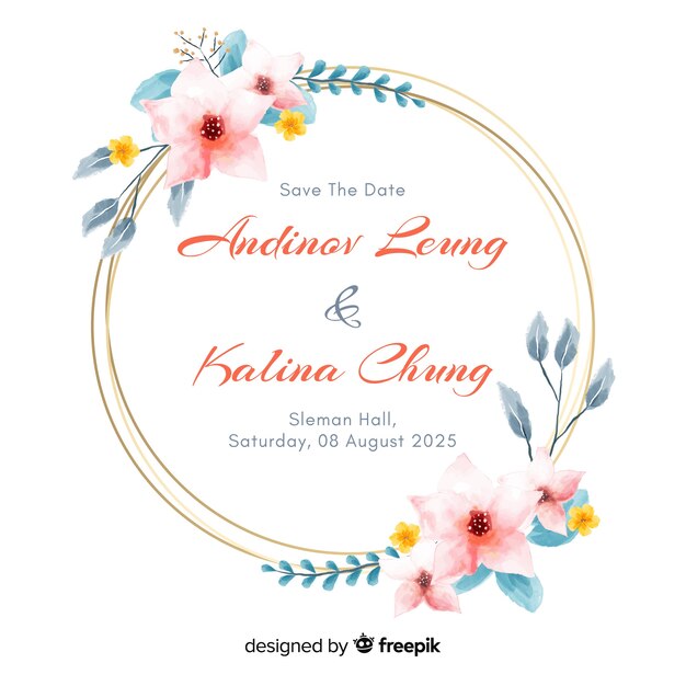 手描きの花のフレームの結婚式の招待状