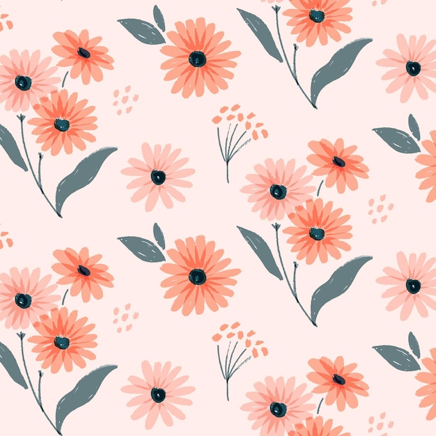 Hand painted floral pattern in peach tones