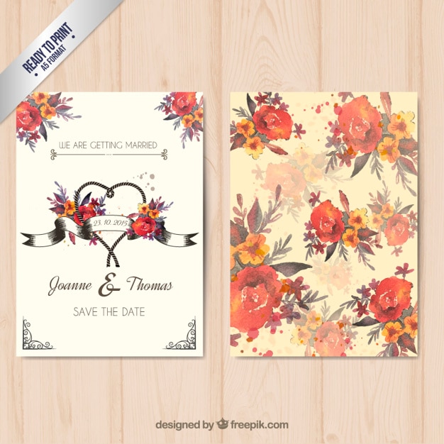 Free vector hand painted floral wedding card