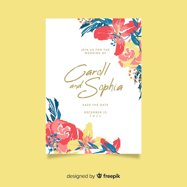 Hand painted floral wedding invitation template