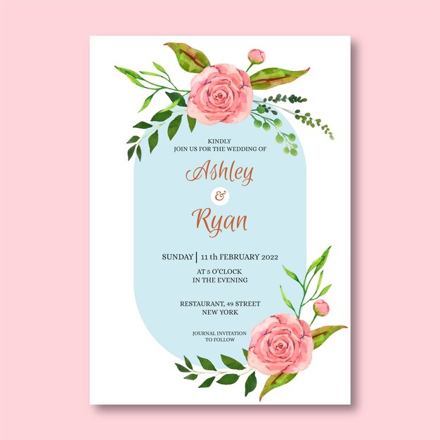 Hand painted floral wedding invitation template