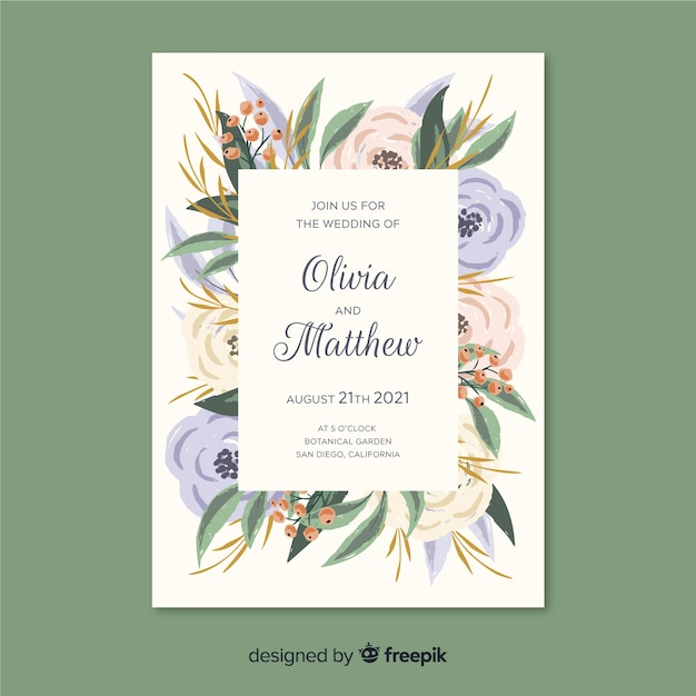 Free vector hand painted floral wedding invitation template