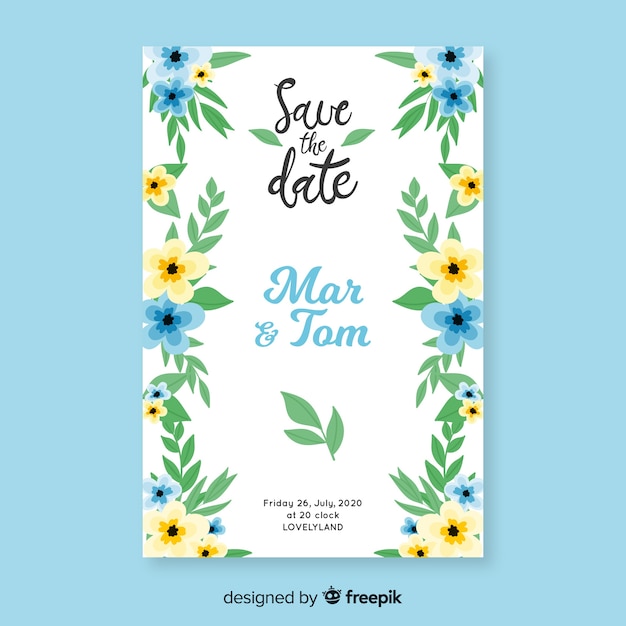 Free vector hand painted floral wedding invitation