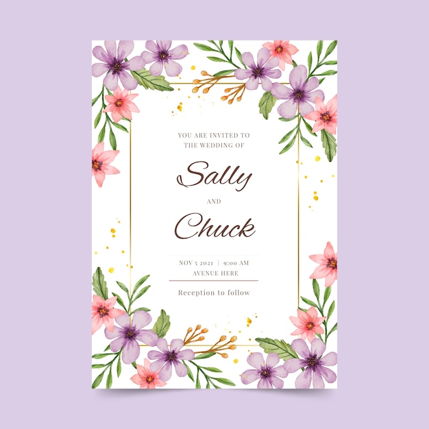 Hand painted floral wedding invitation