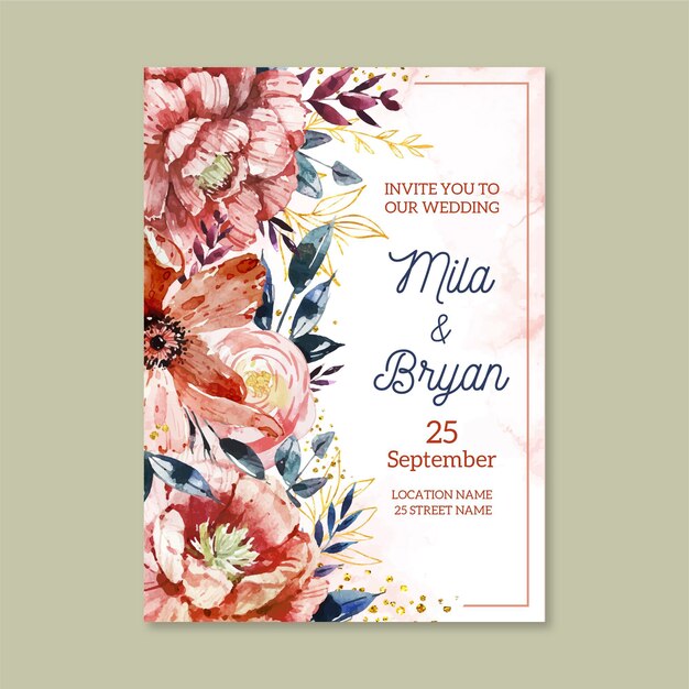 Free vector hand painted floral wedding invitation