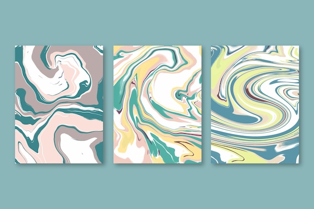 Free vector hand painted fluid marble cover pack