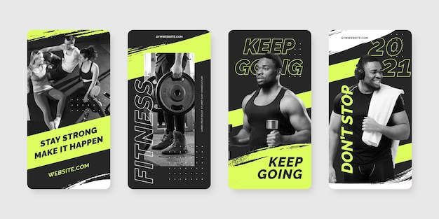 Free vector hand painted health and fitness instagram stories collection with photo