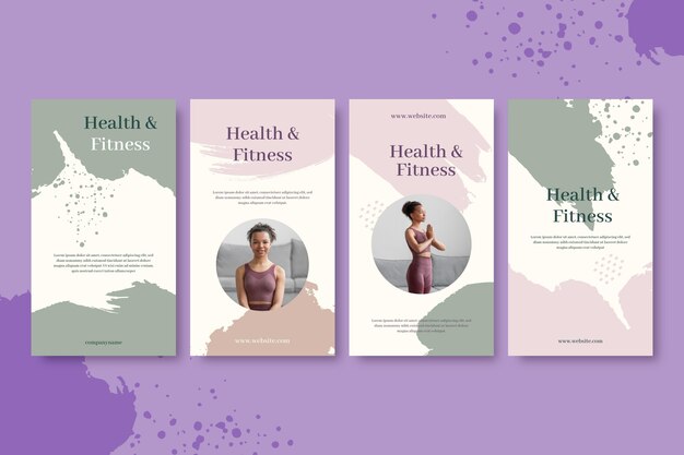 Hand painted health and fitness stories collection with photo