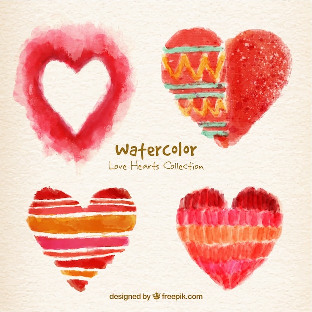 Free vector hand painted hearts pack