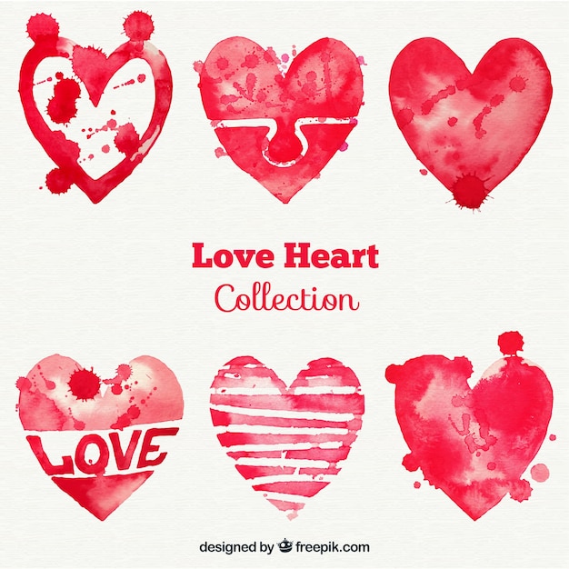 Free vector hand painted hearts pack