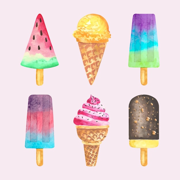 Бесплатное векторное изображение Коллекция мороженого с ручной росписью