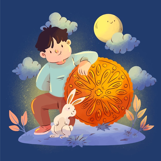 Ручная роспись иллюстрации для празднования китайского фестиваля середины осени