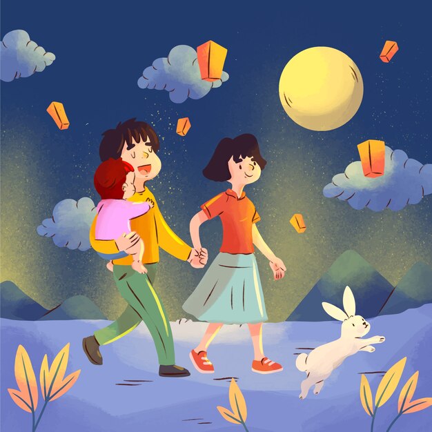 Hand painted illustration for mid-autumn festival celebration