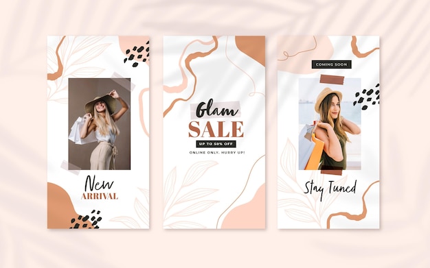 Free vector hand painted instagram sale stories collection with photo