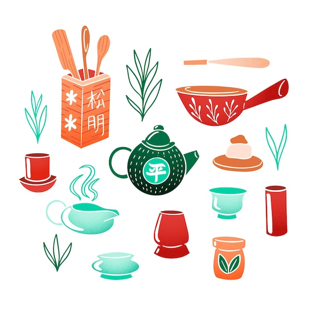 Free vector hand painted japanese tea set