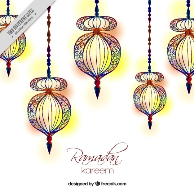 मुफ़्त वेक्टर hand painted lantern ramadan background