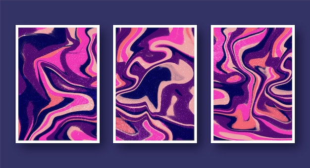 Free vector hand painted liquid marble covers collection