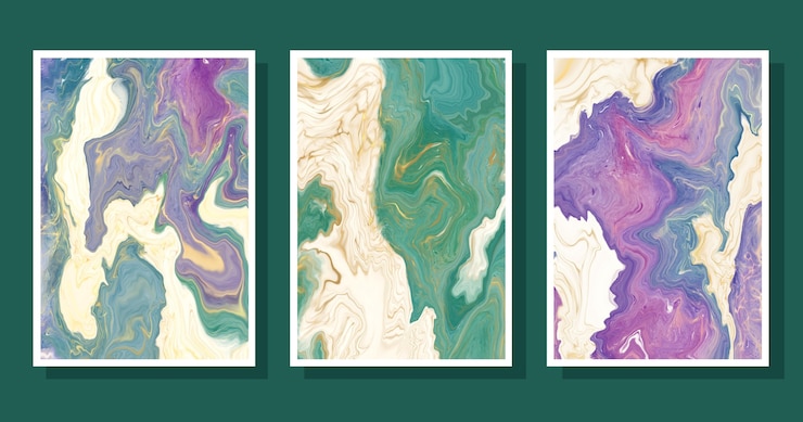 Free Vector hand painted liquid marble covers collection