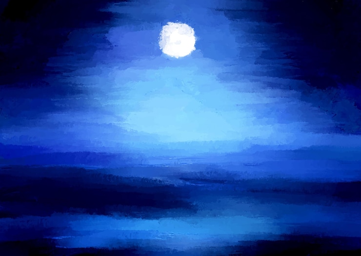 Free Vector hand painted moonlit seascape landscape