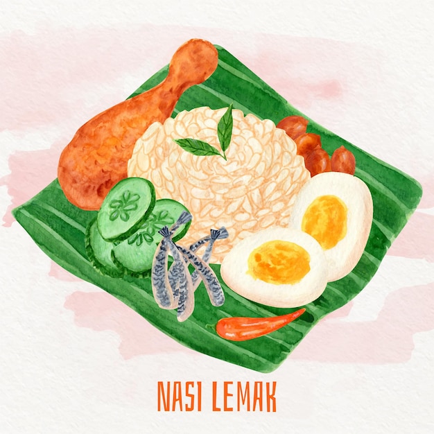 손으로 그린 nasi lemak 음식 일러스트