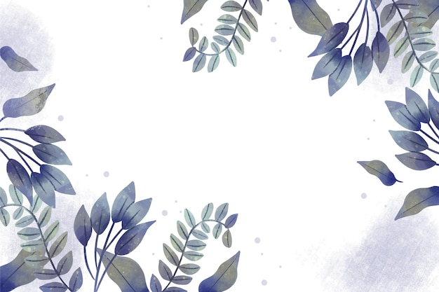 Hand painted nature background with leaves