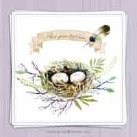 Free vector hand painted nest on a branch