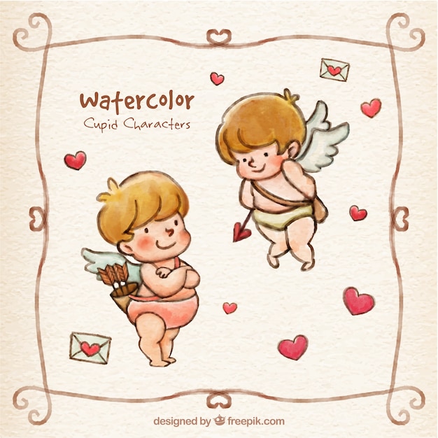 Free vector hand painted nice cupid characters