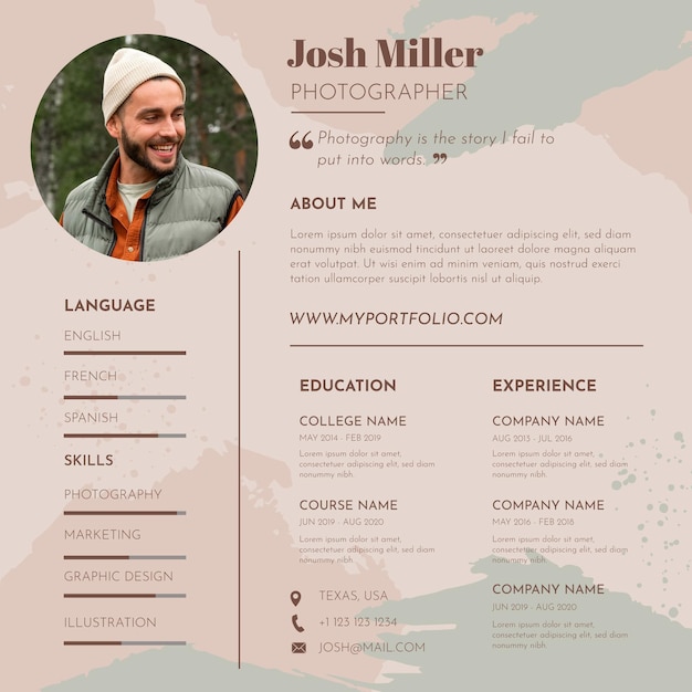 Free vector hand painted online resume template