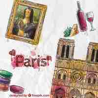 Free vector hand painted paris elements