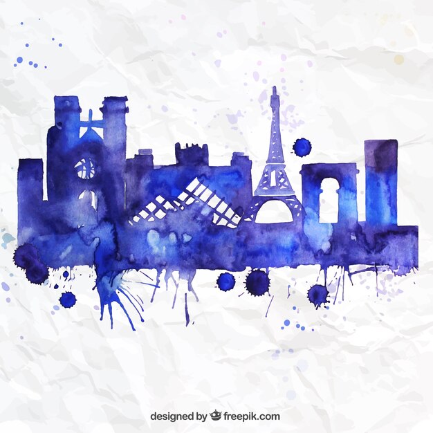 Hand painted Paris skyline