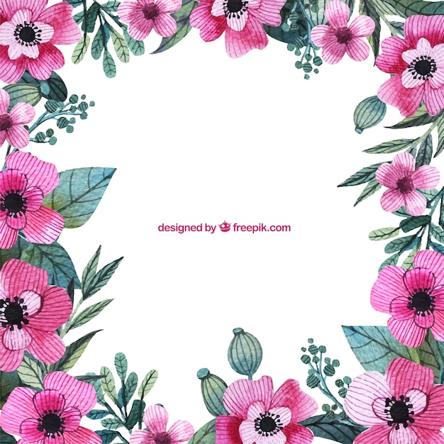 Free vector hand painted pink flowers frame