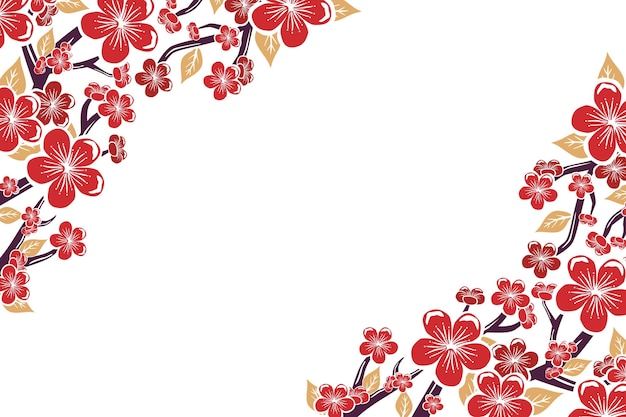 Hand painted pink plum blossom background copy space