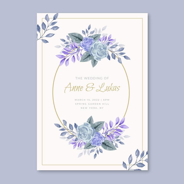 Hand painted purple flowers wedding invitation