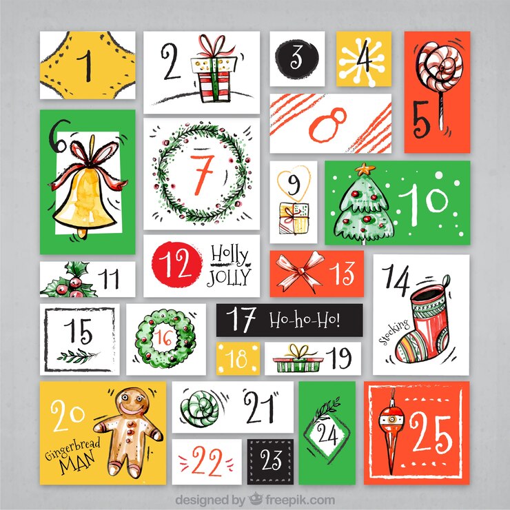 Free Vector hand painted retro advent calendar 
