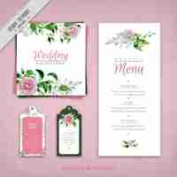 Free vector hand painted roses wedding invitation and menu template