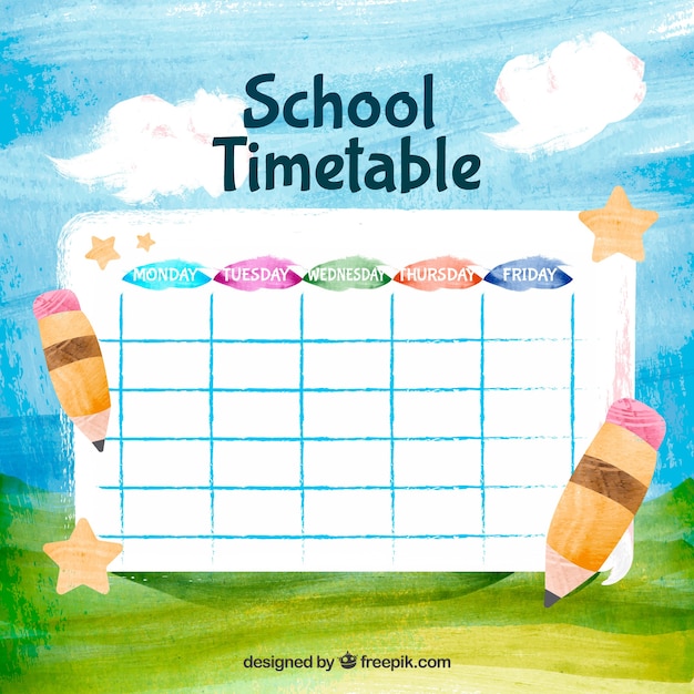 Hand painted school timetable