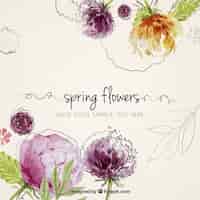 Vettore gratuito dipinti a mano fiori di primavera sfondo