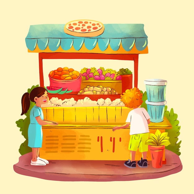 Free vector hand painted street food market illustration