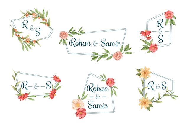 Hand painted style wedding logo collection