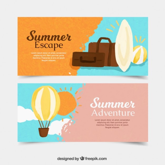 Free vector hand painted summer adventure banners