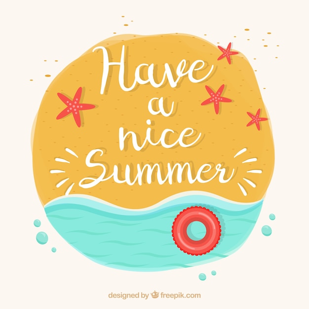 Free vector hand painted summer background with seashore and phrase