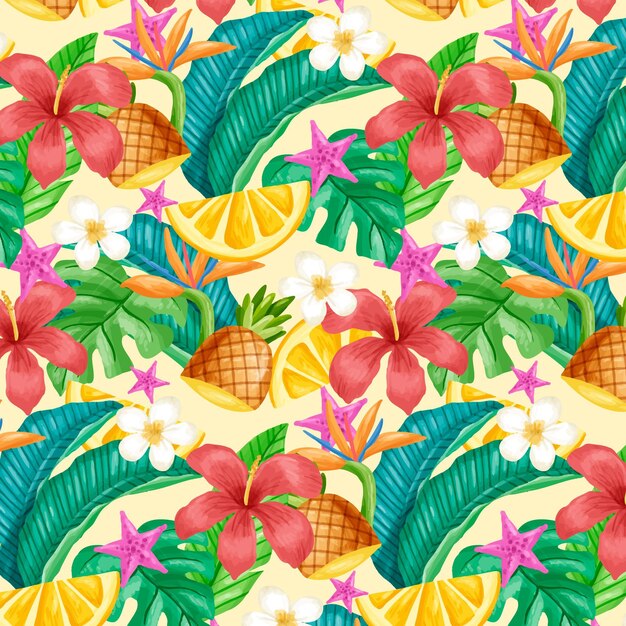 Hand painted summer tropical pattern