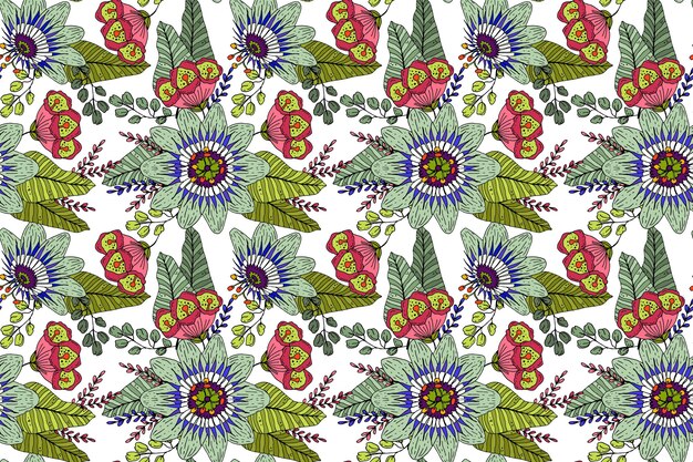 Hand painted tropical floral pattern