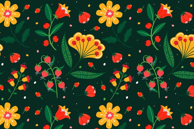 손으로 그린 열대 꽃 패턴