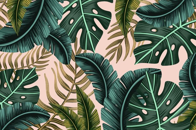 Hand painted tropical leaves background
