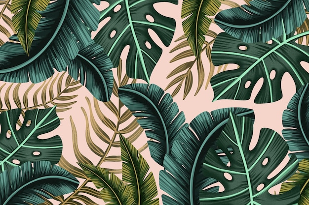Ручная роспись тропических листьев фон