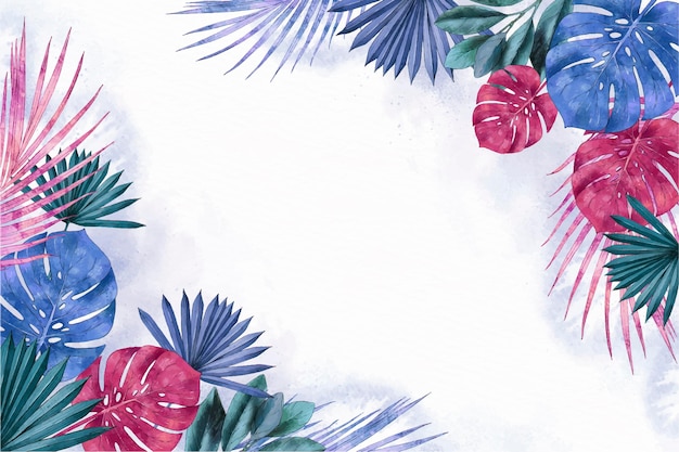 Hand painted tropical leaves background