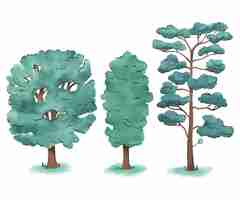 Free vector hand painted type of trees collection