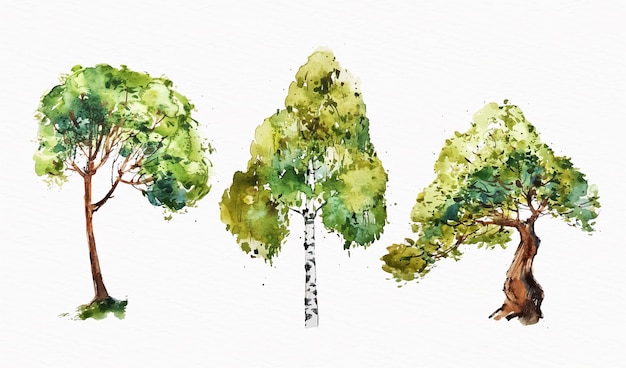 Free vector hand painted type of trees collection